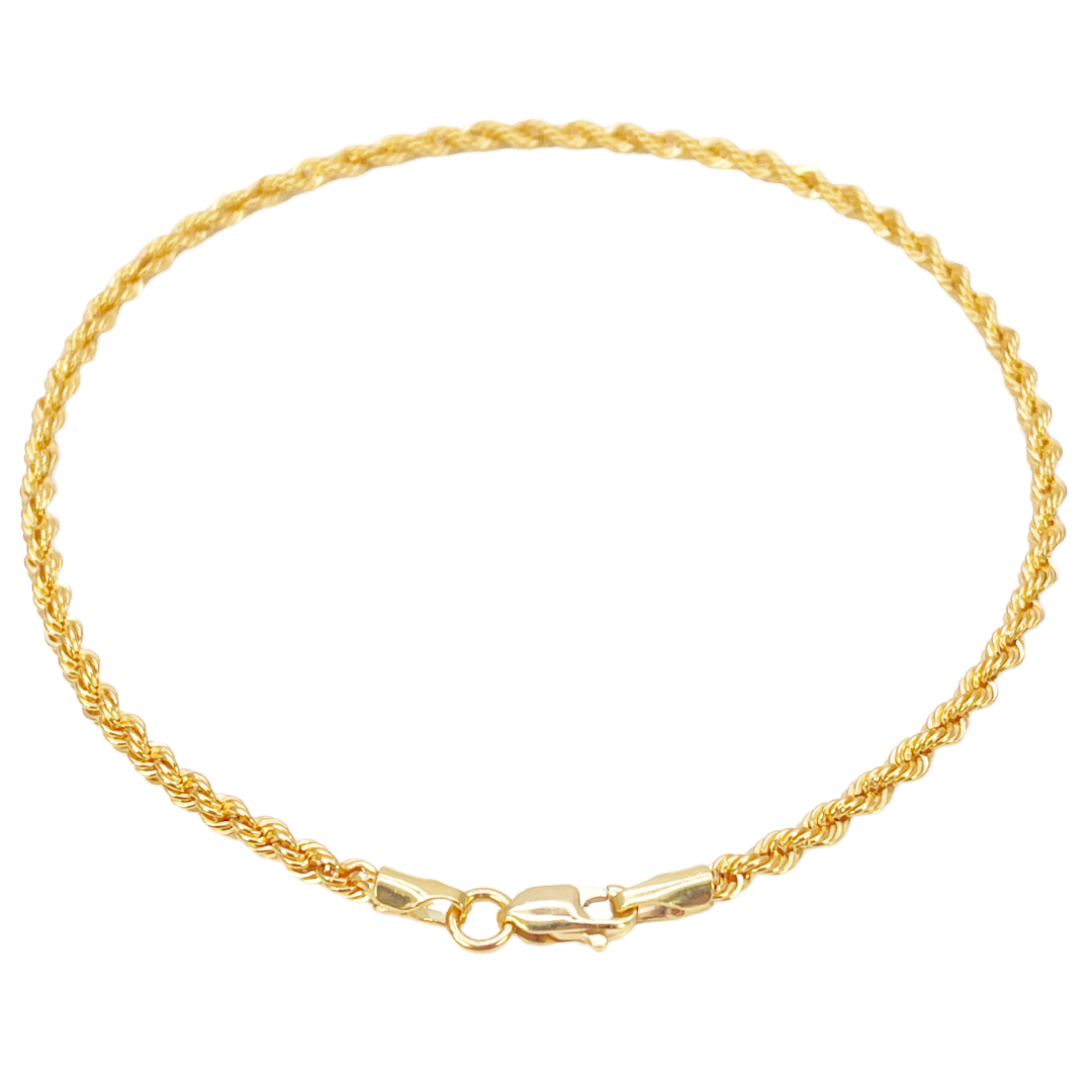 22ct Gold Rope Chain Bracelet Lightweight 7 Inches 2.2 mm