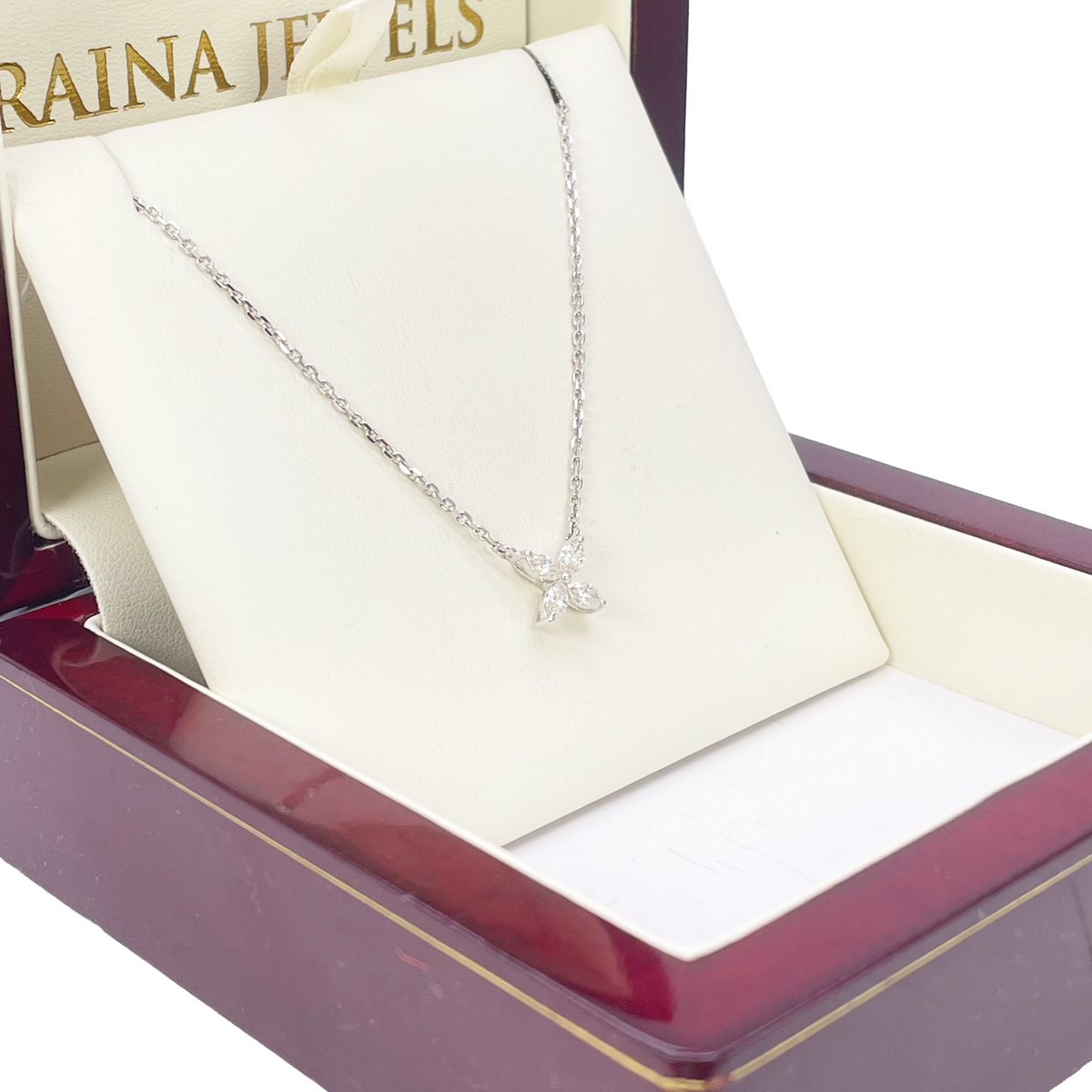 18ct White Gold Marquise Diamond Four-Leaf Flower Pendant Necklace - 0.45ct