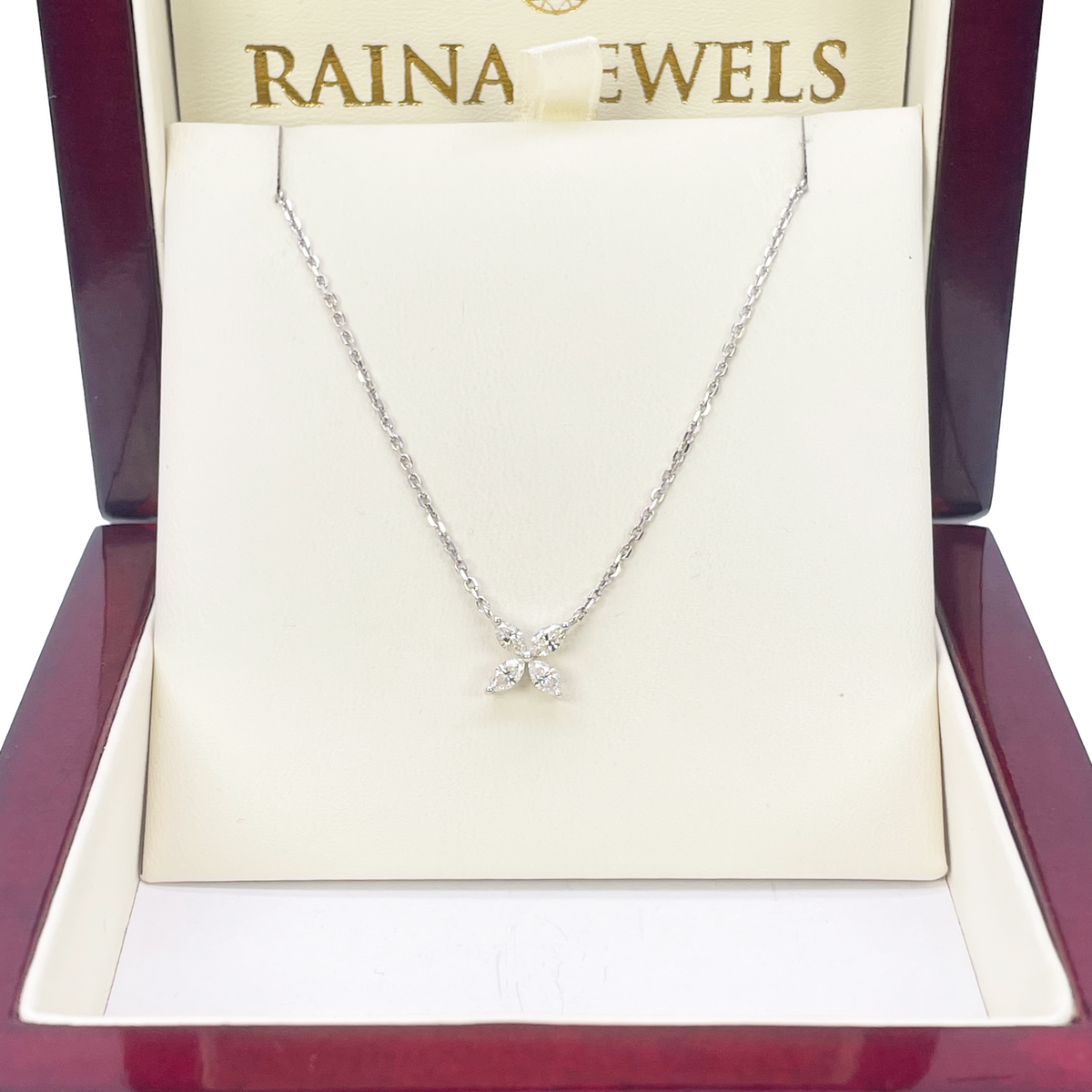 18ct White Gold Marquise Diamond Four-Leaf Flower Pendant Necklace - 0.45ct