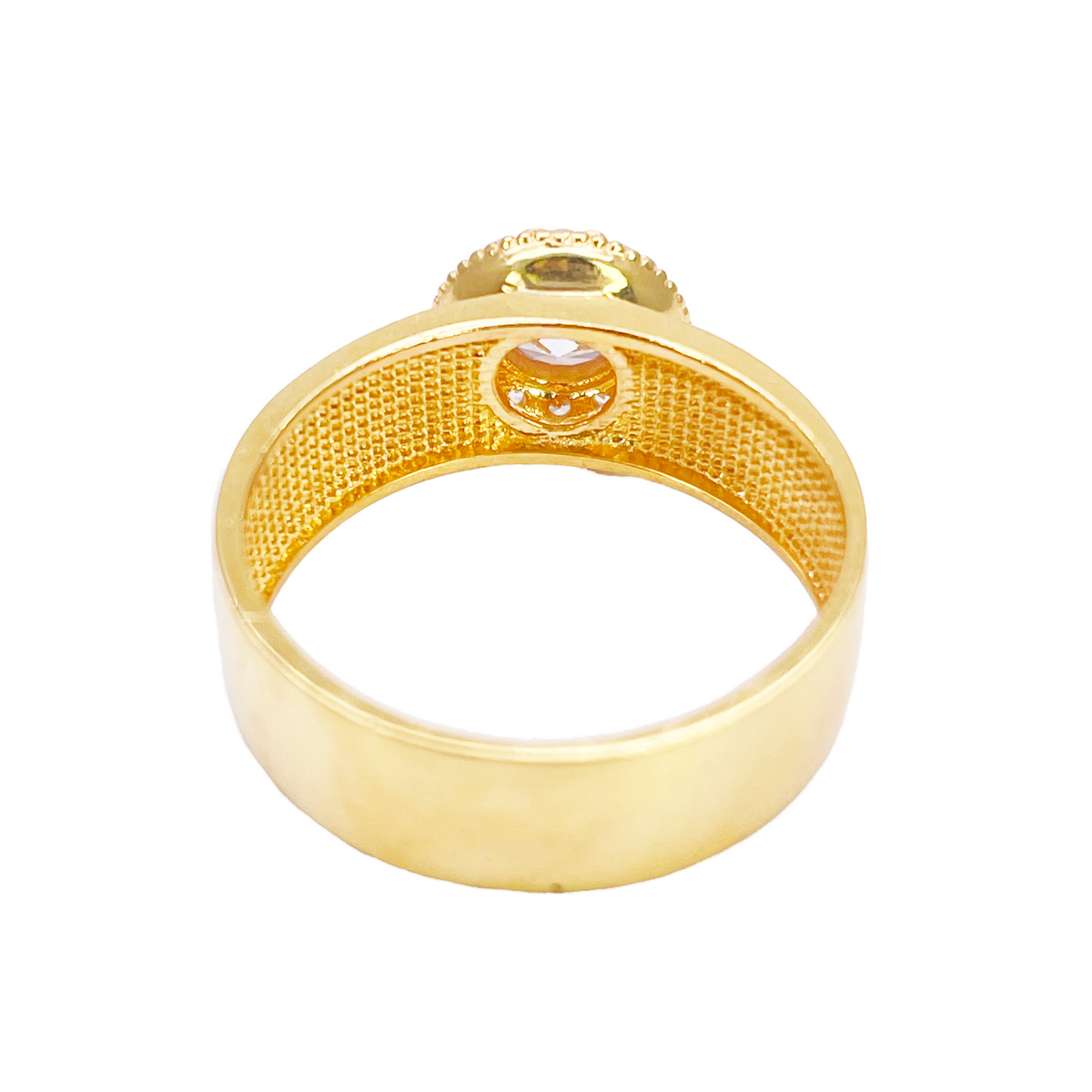 Bague halo en or 22 carats avec zircones cubiques, poli miroir, largeur 8,6 mm