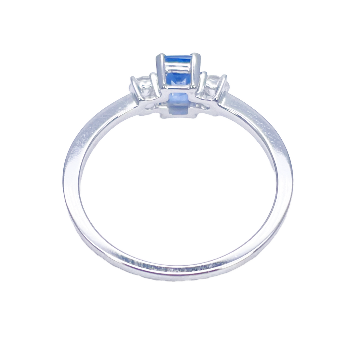 18ct Gold Sapphire Diamond Ring Natural Round & Emerald Cut Three-Stone 0.80ct