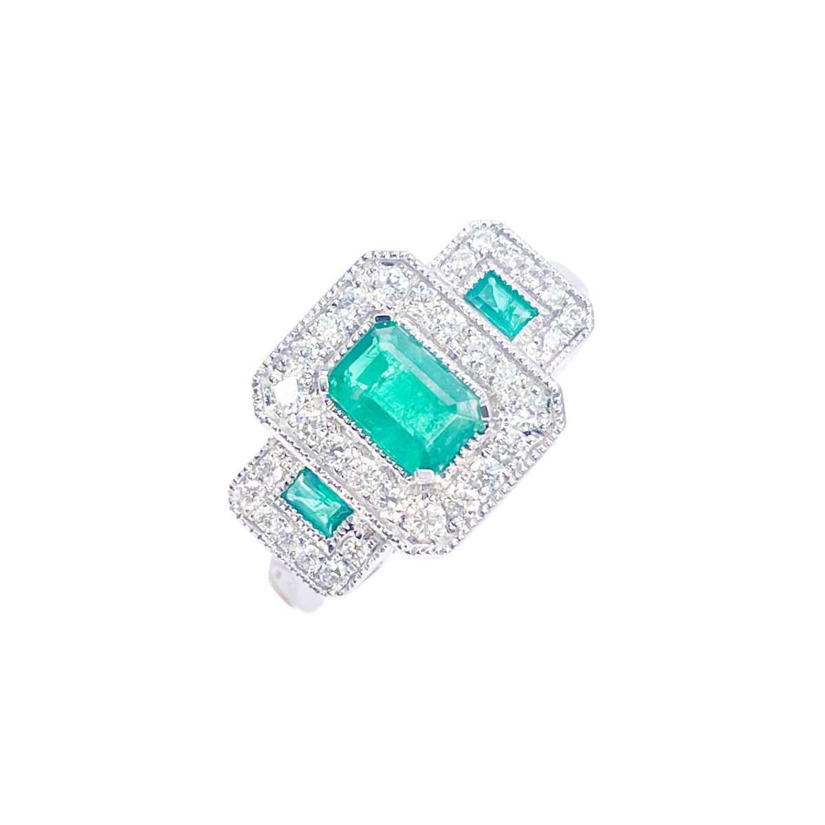 18kt guld naturlig smaragd diamant halo ring rund & smaragd slibning 0,95ct