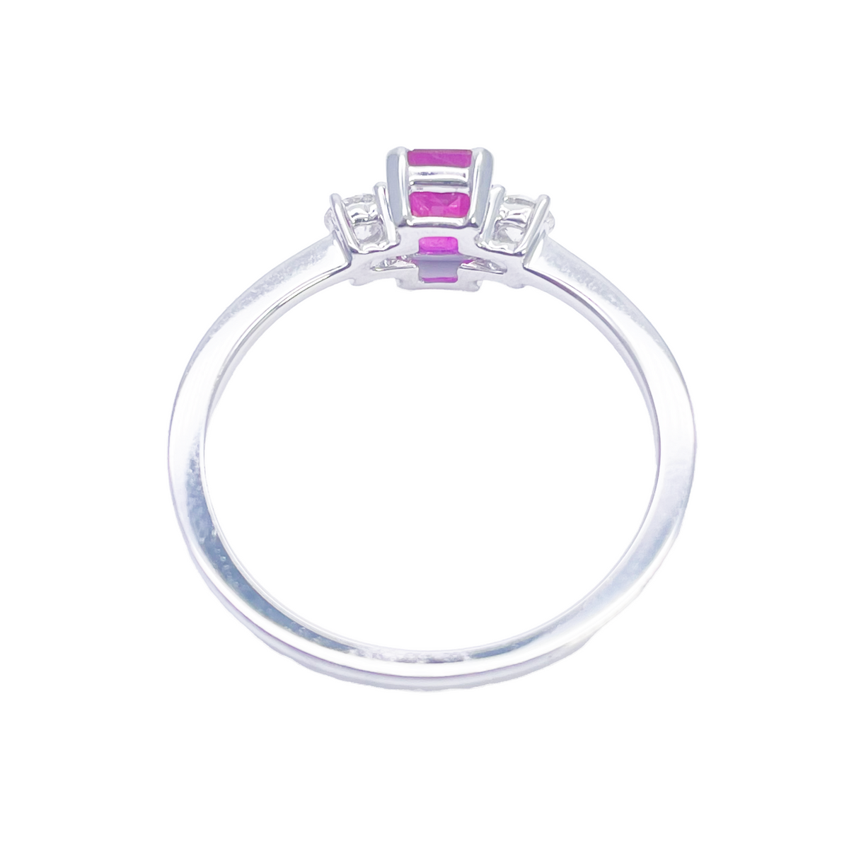 18ct Gold Ruby Diamond Ring Natural Round & Emerald Cut Three-Stone 0.75ct