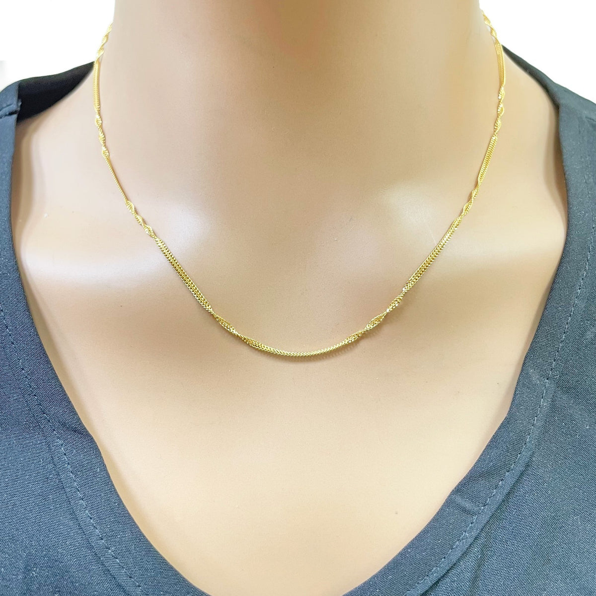 22ct Gold Singapore Twist Chain Necklace Lightweight High Polish 18 Inches