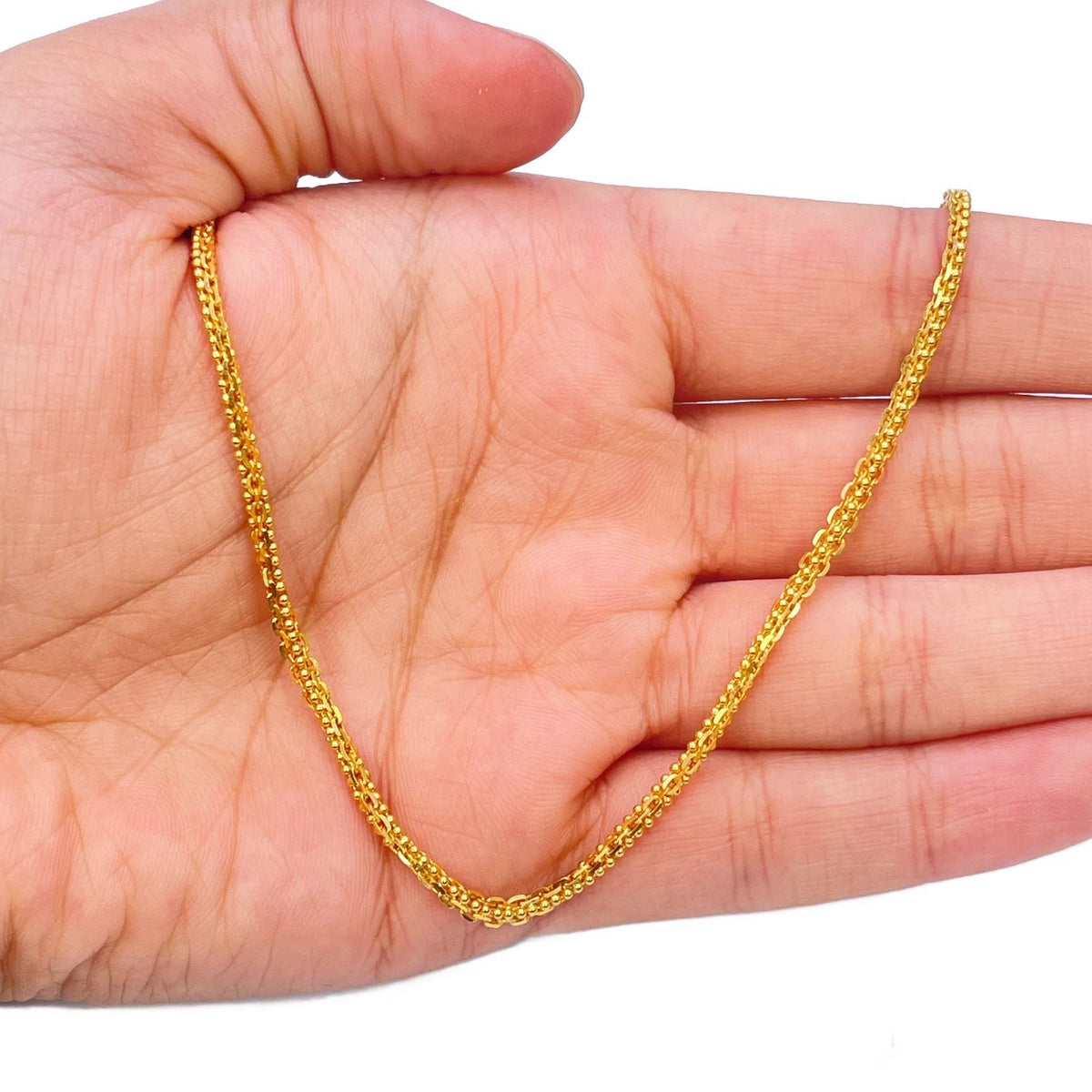 22ct Yellow Gold Small Beaded Linked Chain Necklace 22 Inches 2.5mm Width