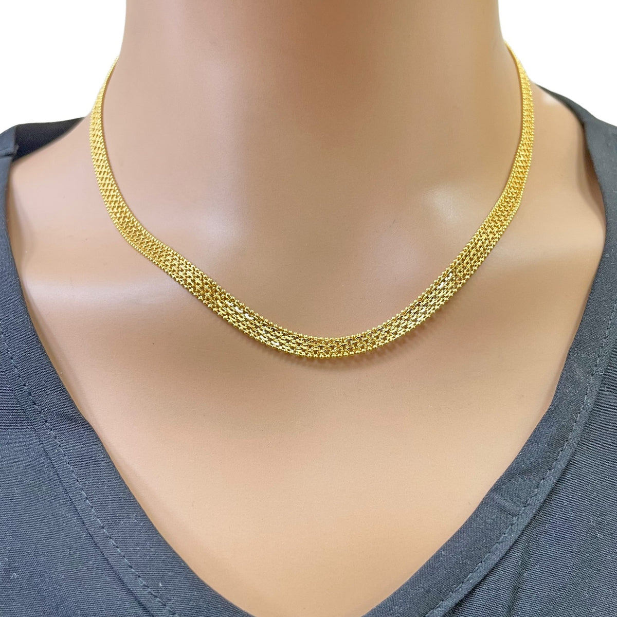 22ct Yellow Gold Flat Link Chain Necklace 18 Inches 5.2mm Width