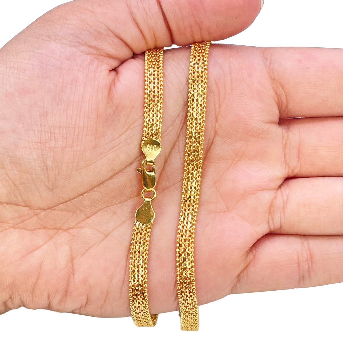 22ct Yellow Gold Flat Link Chain Necklace 22 Inches 5.2mm Width