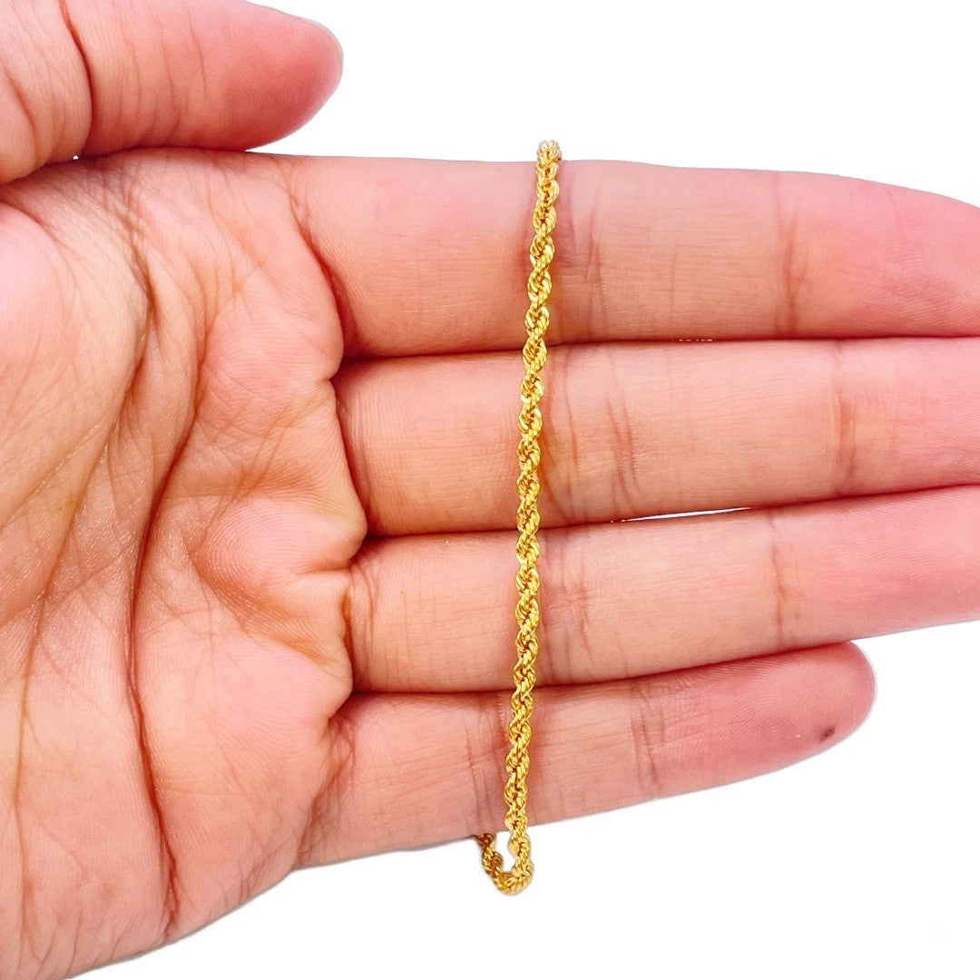 22ct Gold Rope Chain Childrens Bracelet Lightweight 5 Inches 2.2 mm