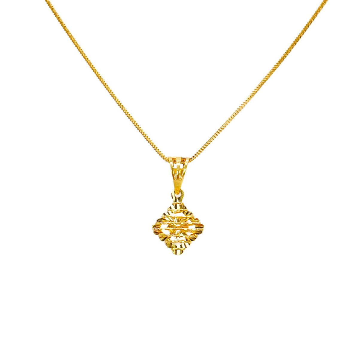 22ct Yellow Gold Diamond Cut Rhombus Mesh Open Cut Mini Pendant High Polish