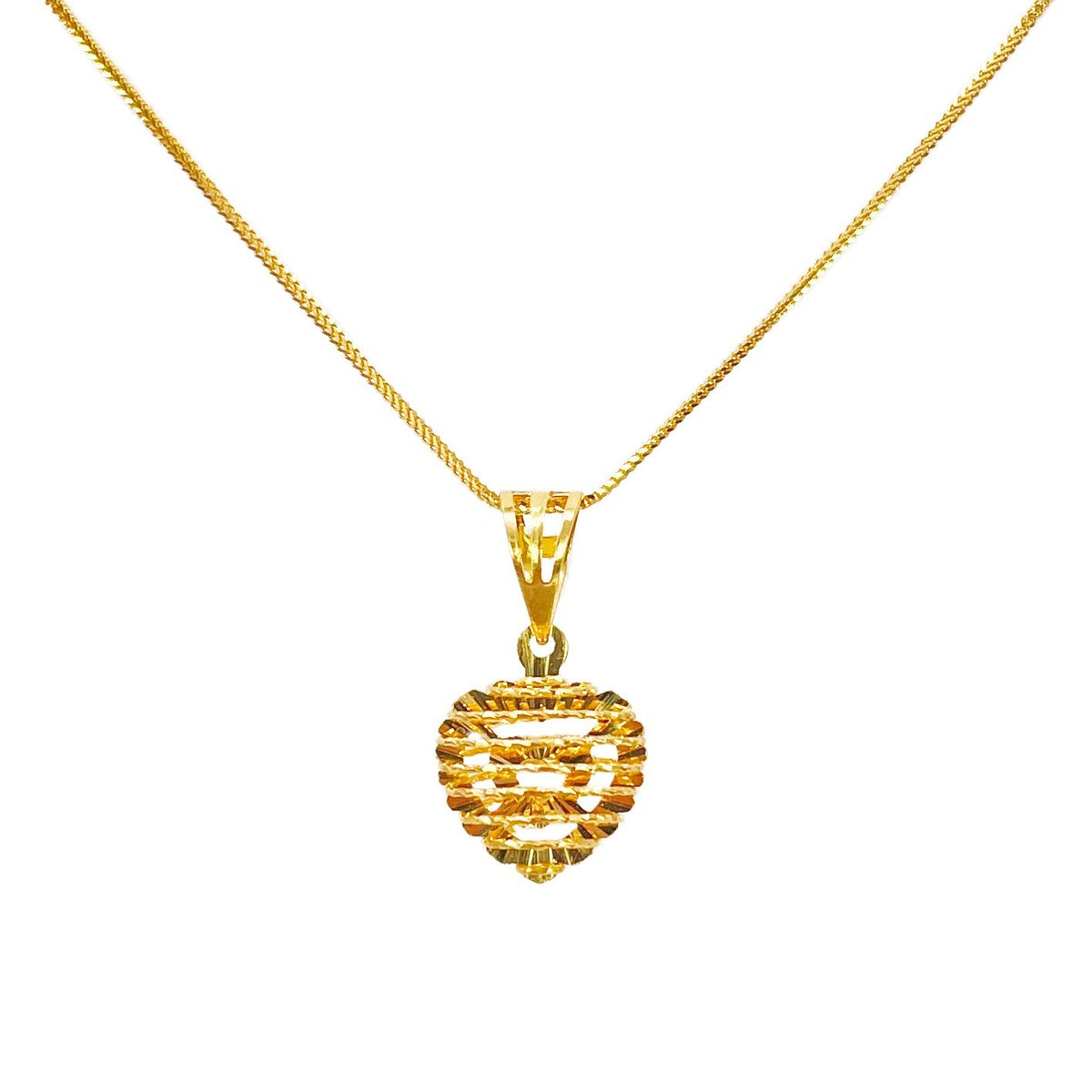22ct Yellow Gold Diamond Cut Heart Mesh Open Cut Mini Pendant High Polish