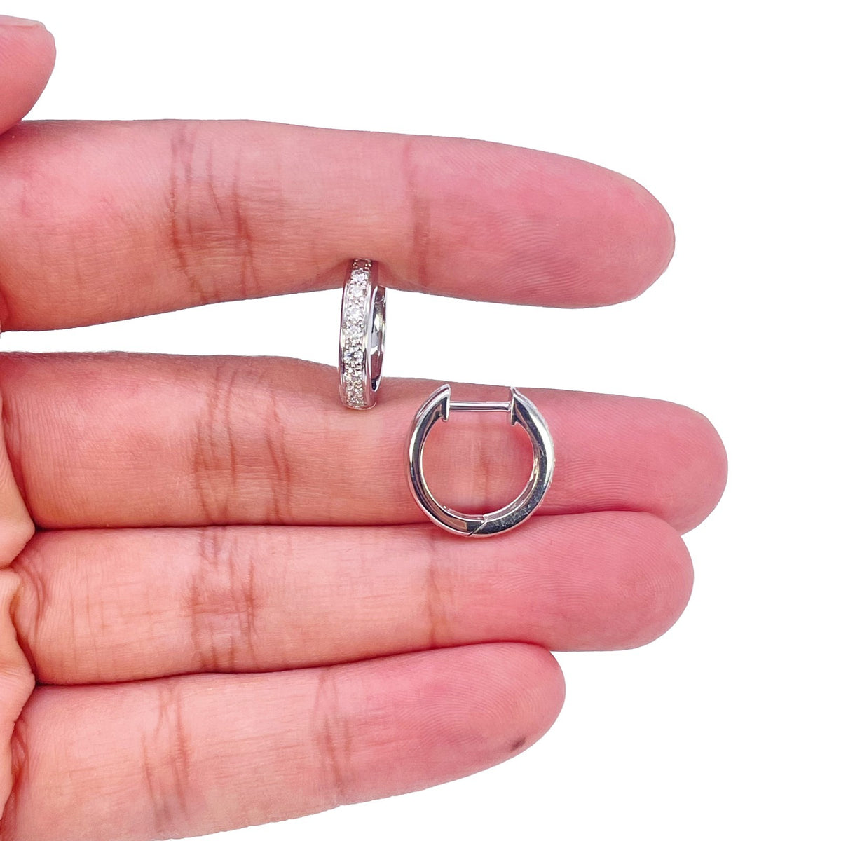 18ct White Gold 0.33ct Natural Diamond Pave Set Huggie Hoop Earrings