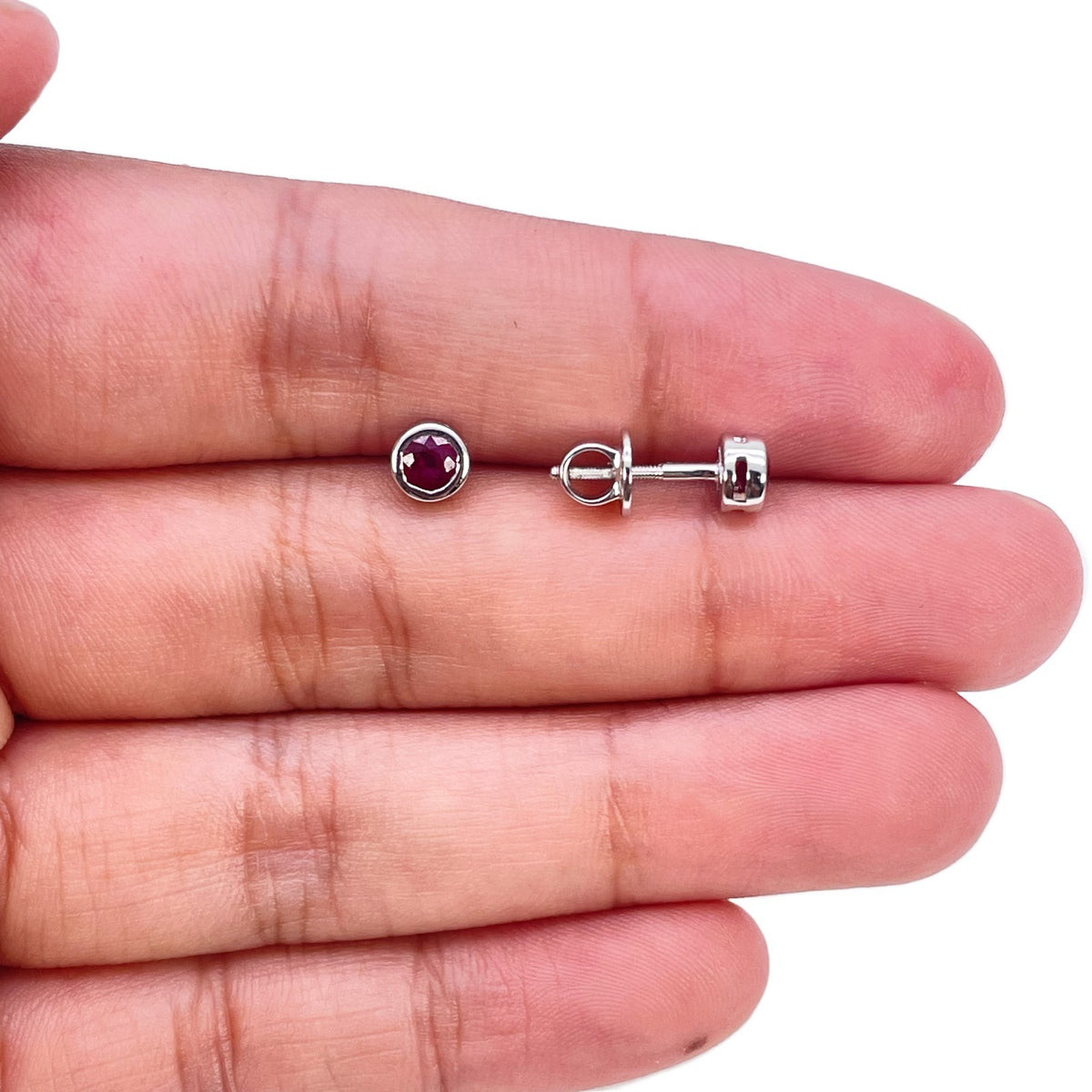 18ct White Gold Natural Ruby Solitaire Rubover Bezel Stud Earrings 0.47ct