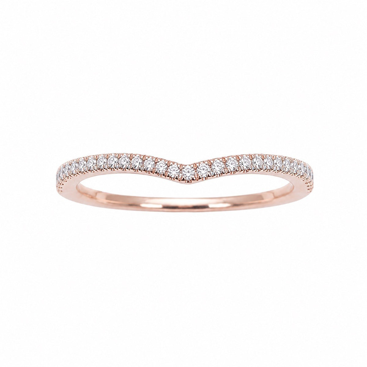 14ct Rose Gold Natural Diamond Wishbone Ring Pave 0.14ct