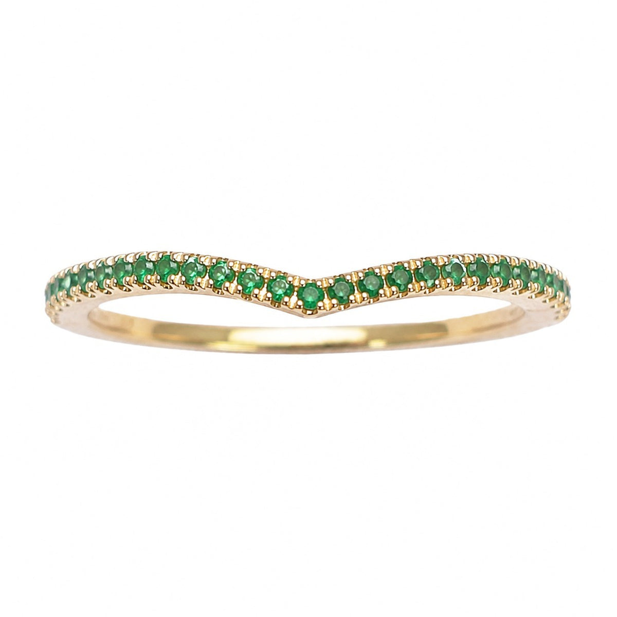 14ct Yellow Gold Natural Emerald Wishbone Ring Pave 0.19ct