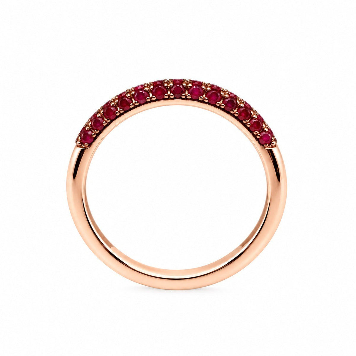 14ct Rose Gold Natural Ruby Dome Pave Ring 3 Row 0.40ct