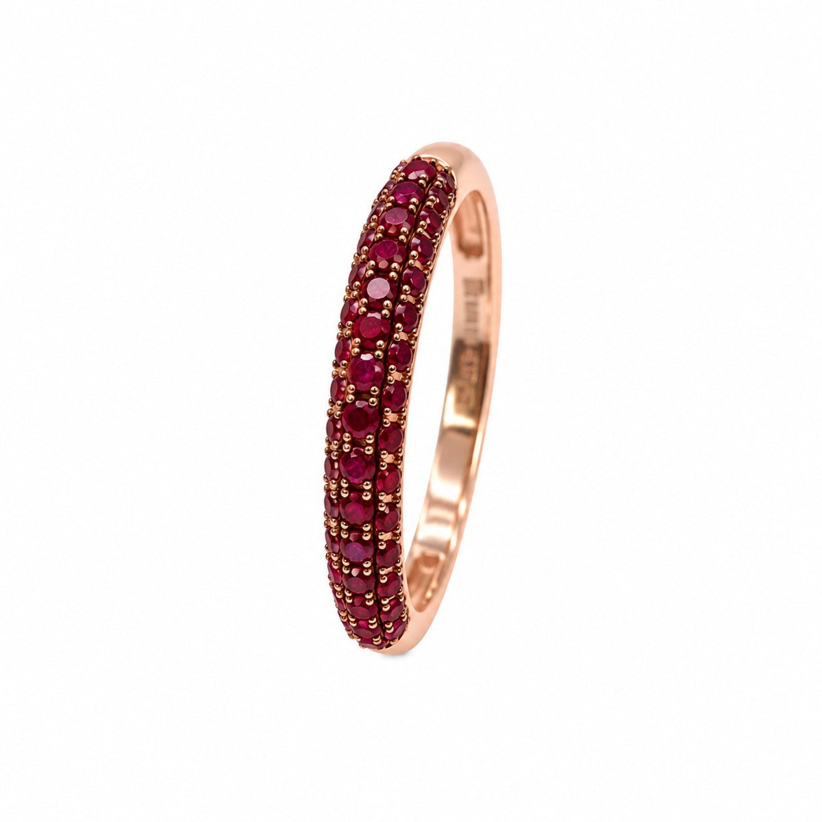 14ct Rose Gold Natural Ruby Dome Pave Ring 3 Row 0.40ct
