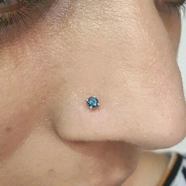 Blue Diamond Nose Stud / Nose Pin White / Rose Gold 18ct 0.08 cts Screw Back  Nose studs