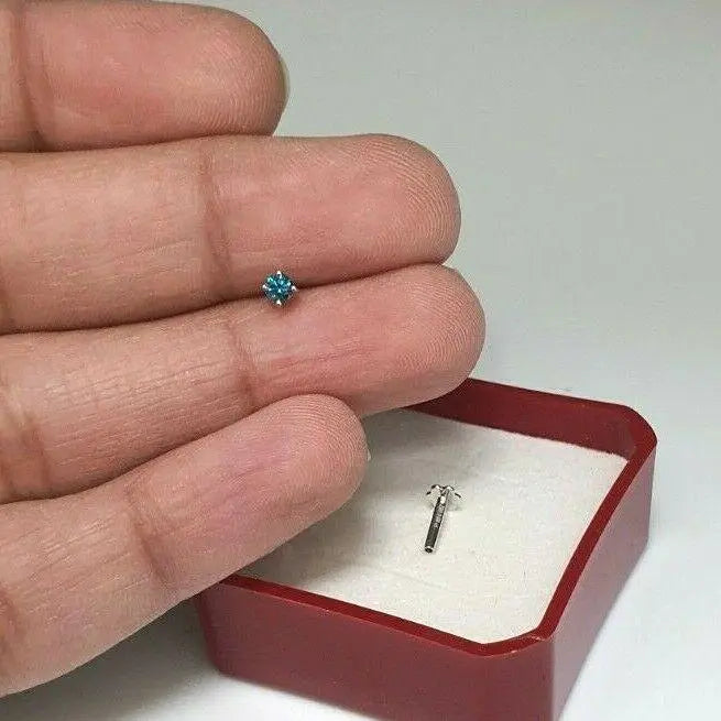 Blue Diamond Nose Stud / Nose Pin White / Rose Gold 18ct 0.08 cts Screw Back  Nose studs
