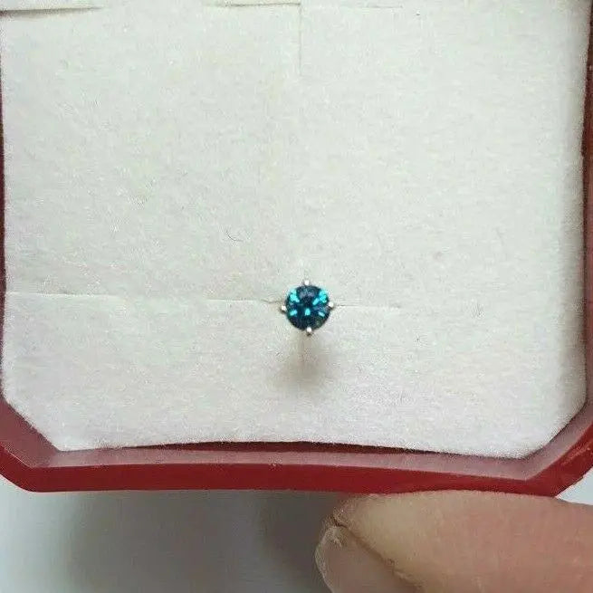 Blue Diamond Nose Stud / Nose Pin White / Rose Gold 18ct 0.08 cts Screw Back  Nose studs