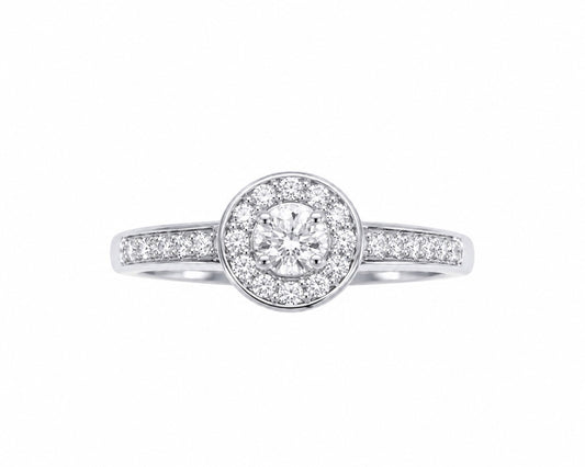 18ct White Gold Natural Diamond Halo Ring Pav� Solitaire Cluster Ring 0.34ct