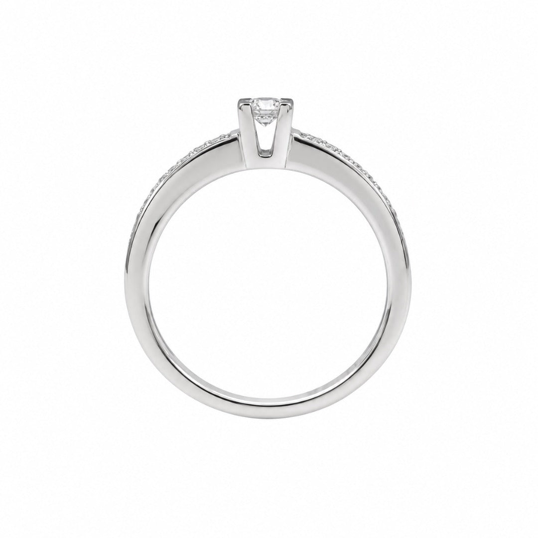18ct White Gold Natural Diamond Solitaire Ring Pav Shoulders 0.15ct