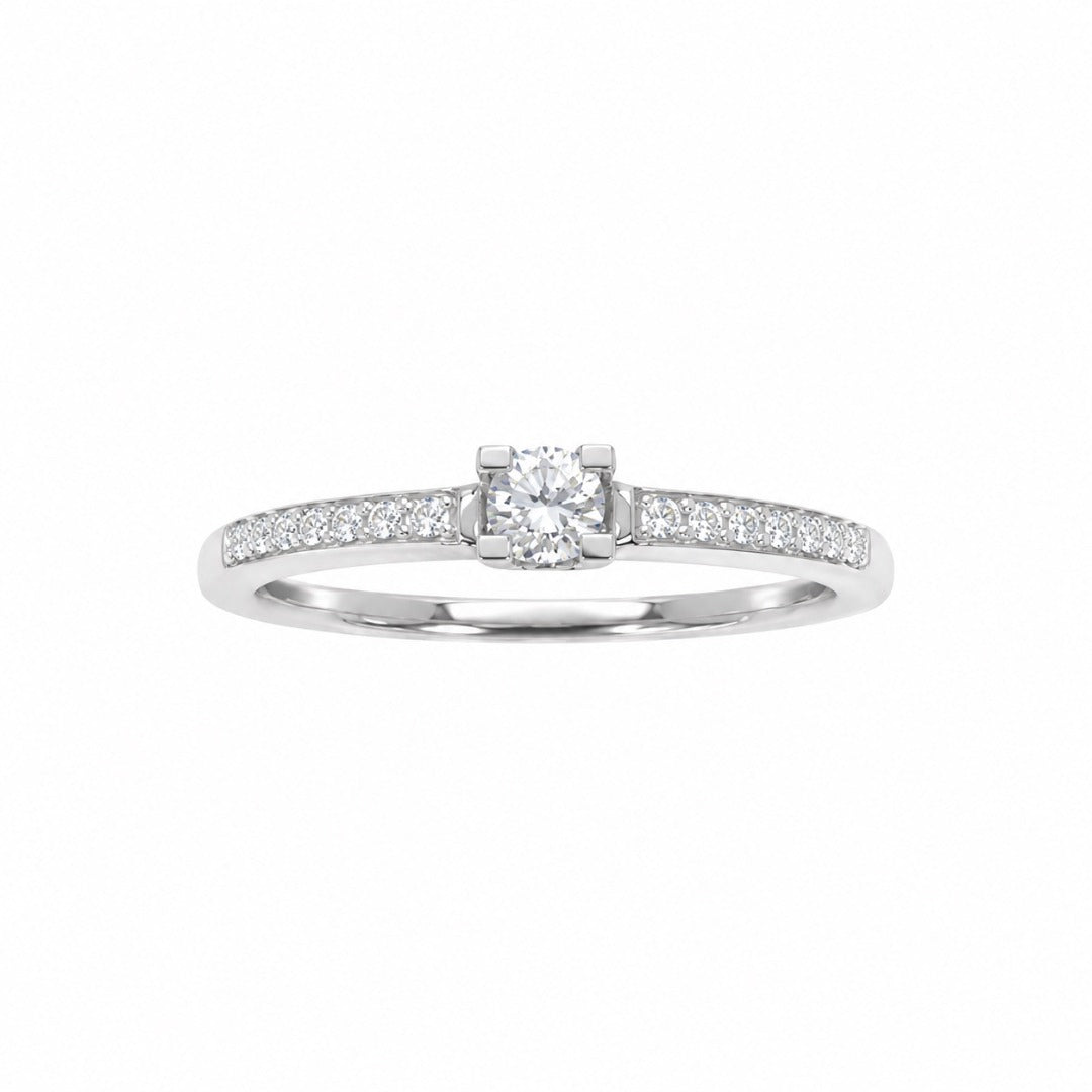 18ct White Gold Natural Diamond Solitaire Ring Pav Shoulders 0.15ct