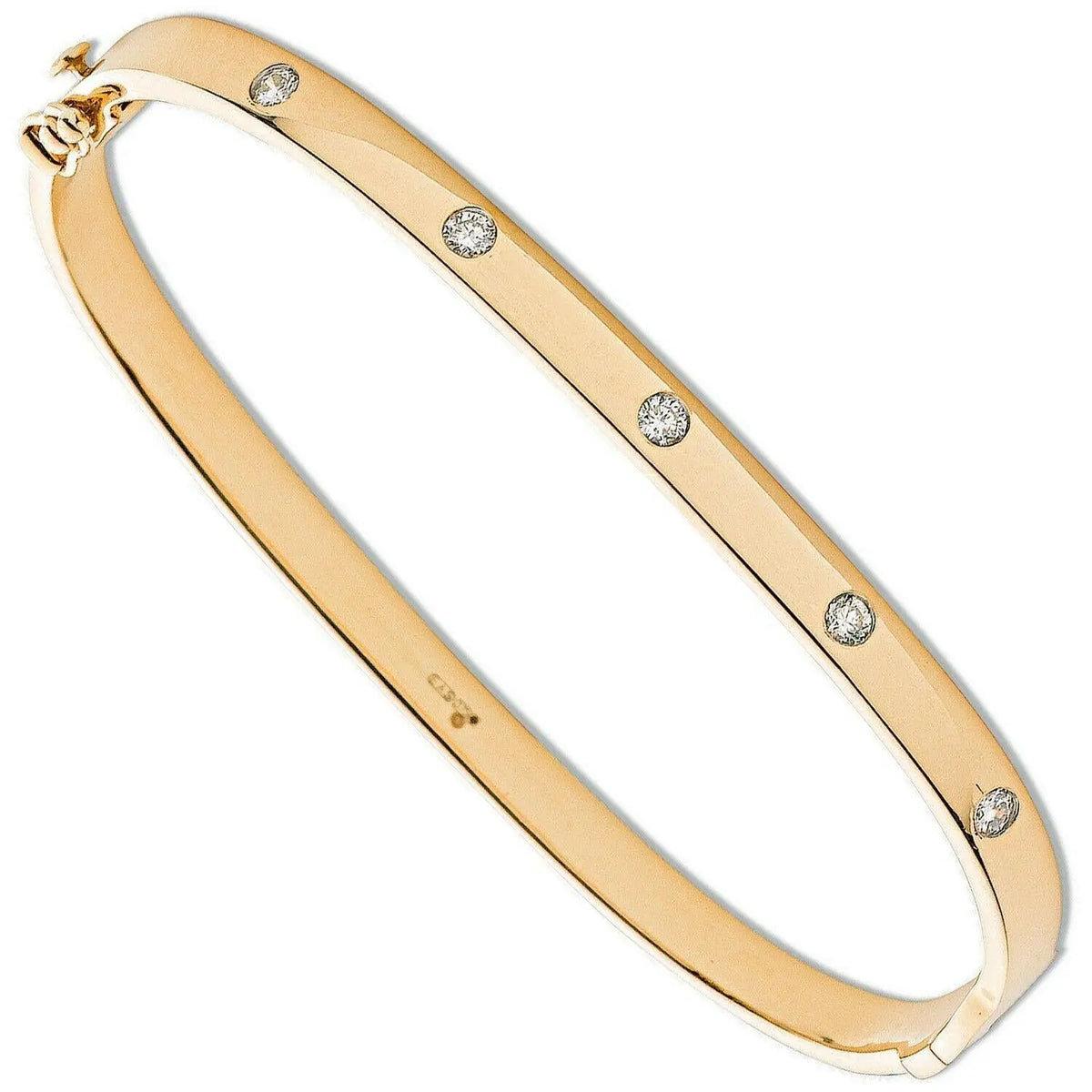 9Carat Yellow Gold Five Round Diamond  Bangle 0.20 carat  Diamond Bangle, Diamond Bracelet, Gold Bangle, Gold Bracelet