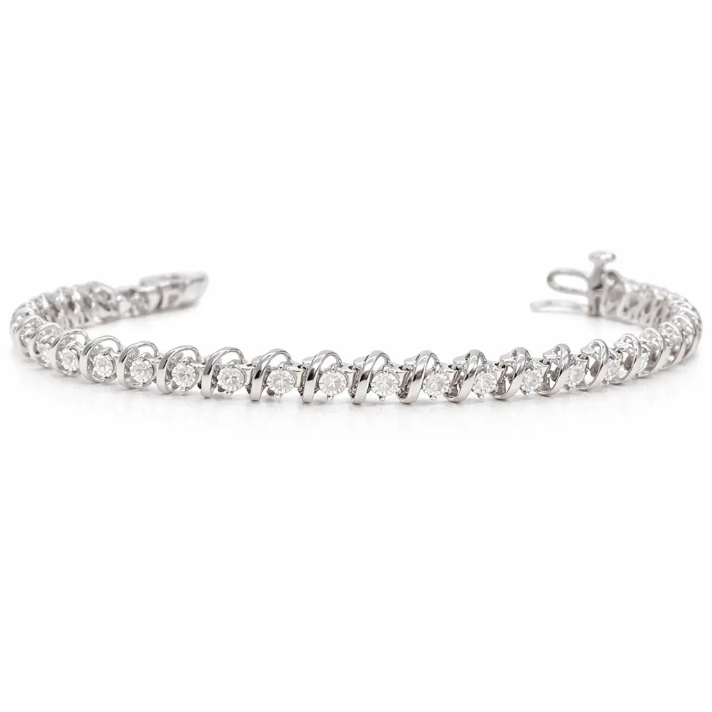 9ct White Gold Diamond Bracelet Illusion Set 0.50ct 6.5 Inches 