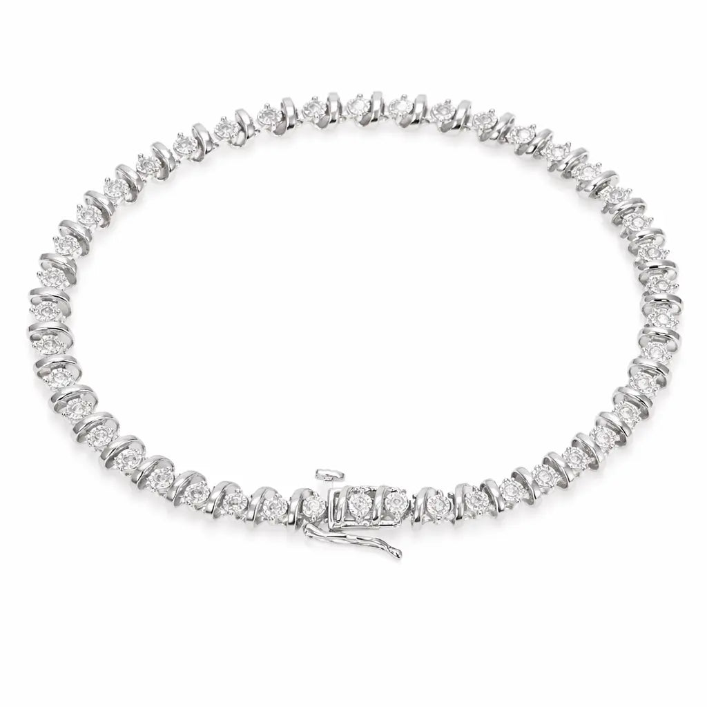 9ct White Gold Diamond Bracelet Illusion Set 0.50ct 6.5 Inches 