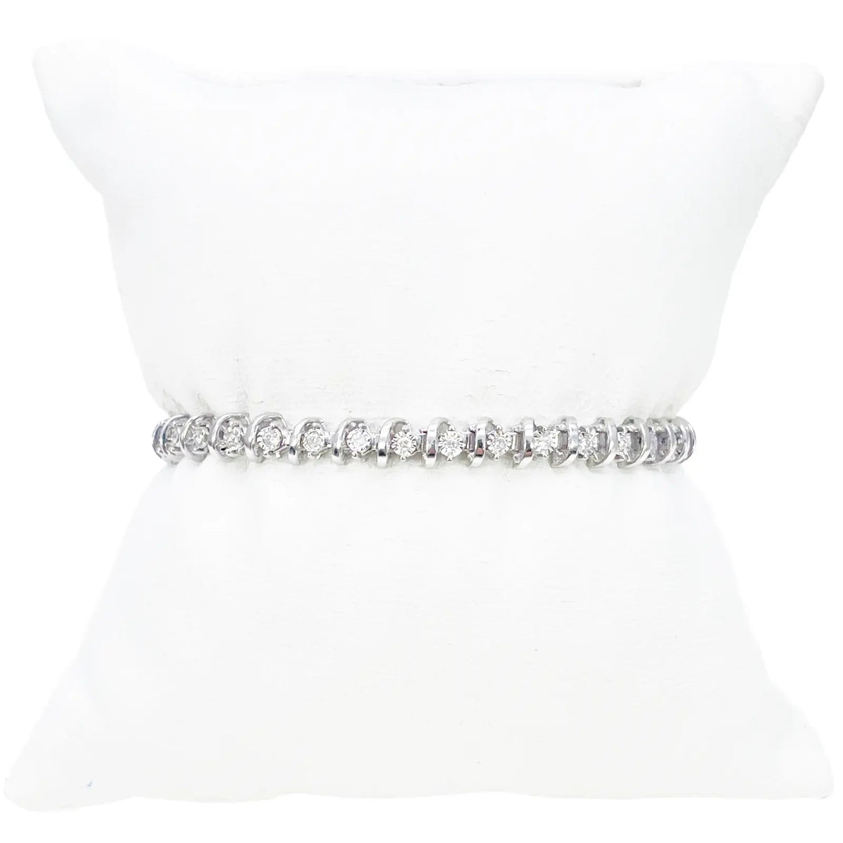 9ct White Gold Diamond Bracelet Illusion Set 0.50ct 6.5 Inches 