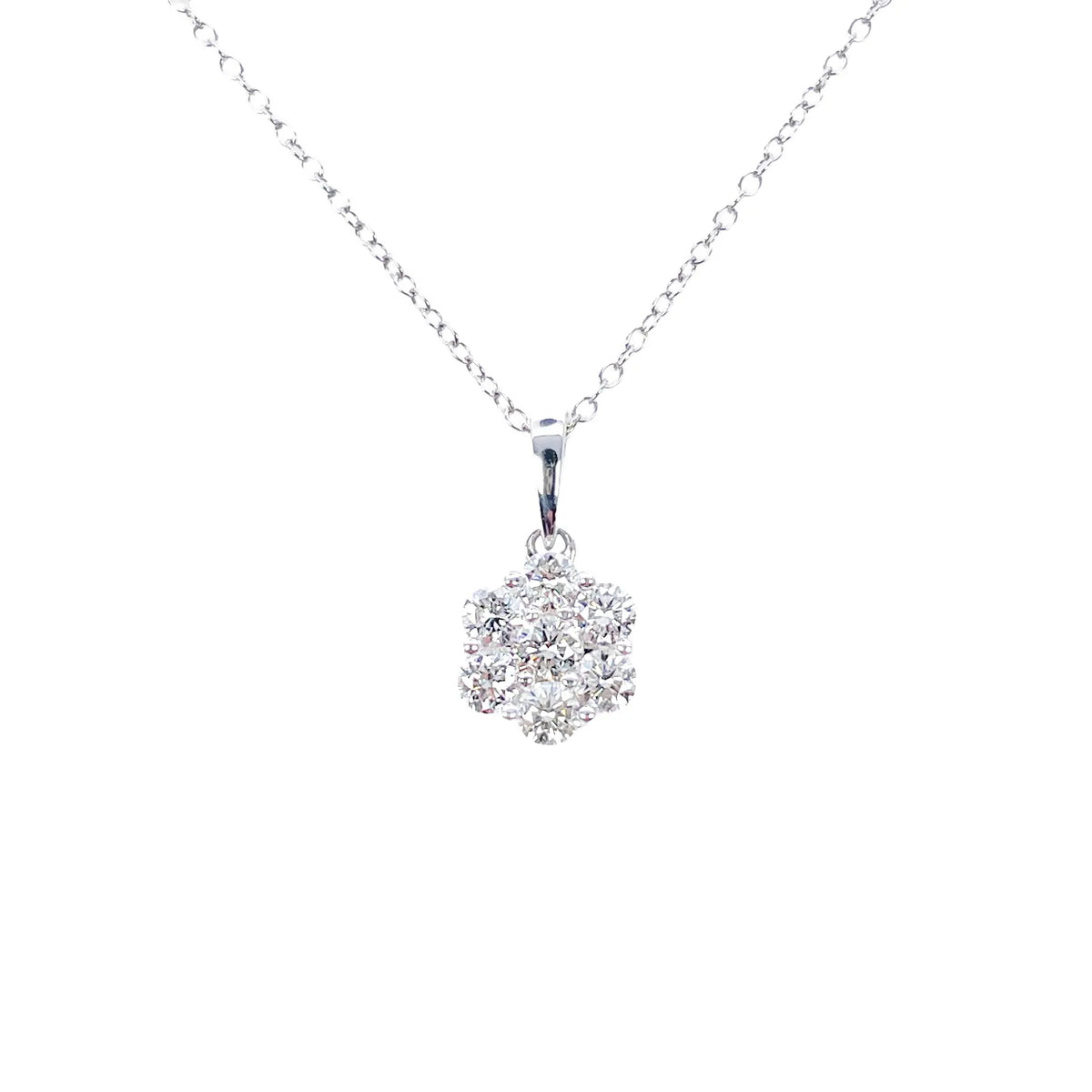 9ct White Gold & Natural Diamond Daisy Cluster Pendant Necklace 0.77cts 