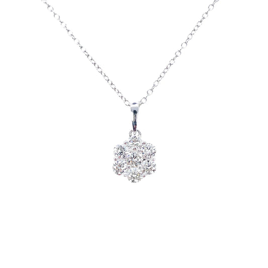 9ct White Gold & Natural Diamond Daisy Cluster Pendant Necklace 0.77cts 