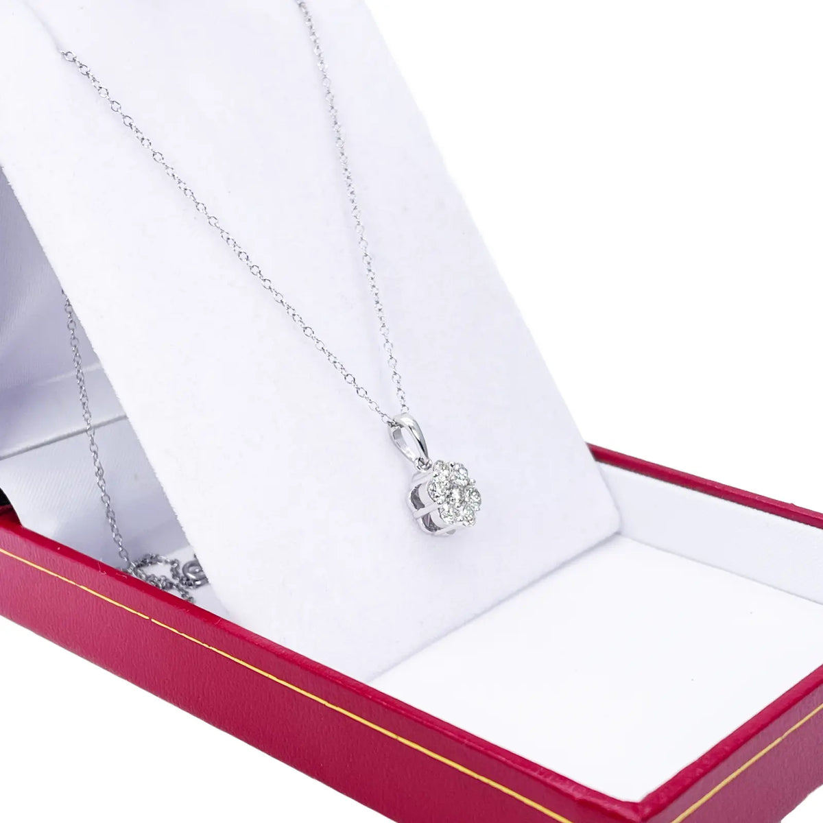 9ct White Gold & Natural Diamond Daisy Cluster Pendant Necklace 0.77cts 