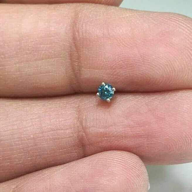 Blue Diamond Nose Stud / Nose Pin White / Rose Gold 18ct 0.08 cts Screw Back  Nose studs