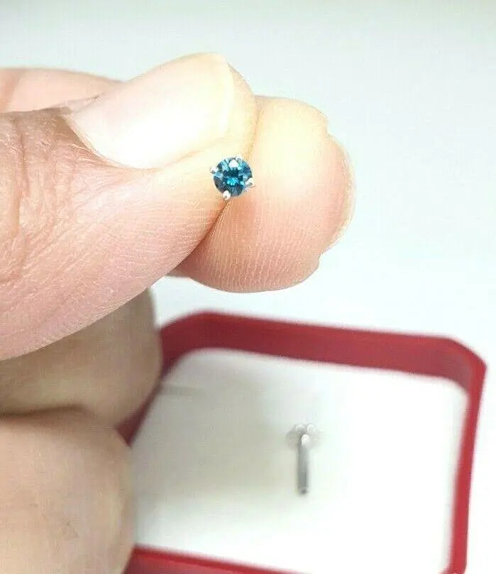 Blue Diamond Nose Stud / Nose Pin White / Rose Gold 18ct 0.08 cts Screw Back  Nose studs