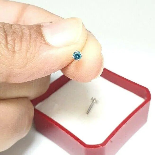 Blue Diamond Nose Stud / Nose Pin White / Rose Gold 18ct 0.08 cts Screw Back  Nose studs