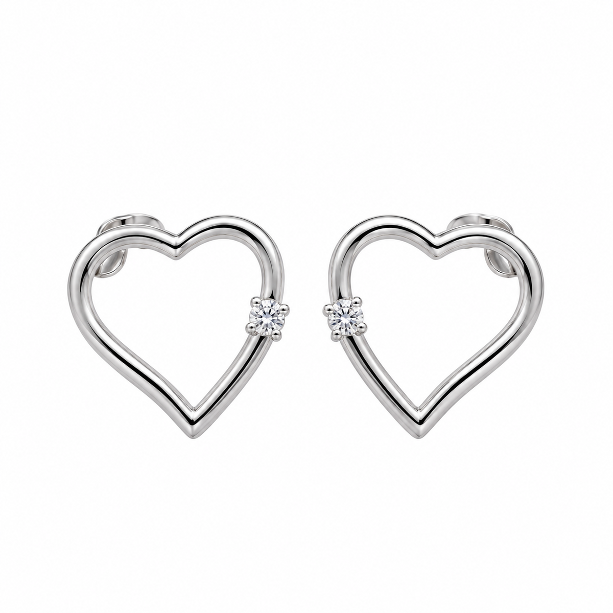 18kt witgouden ronde diamant hart oorstekers 0,04 ct