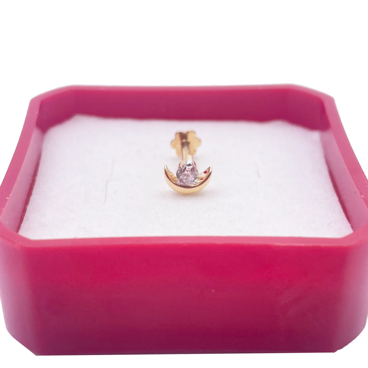 Crescent Moon Round Diamond Threaded Nose Stud 18ct Yellow Gold 0.07cts 