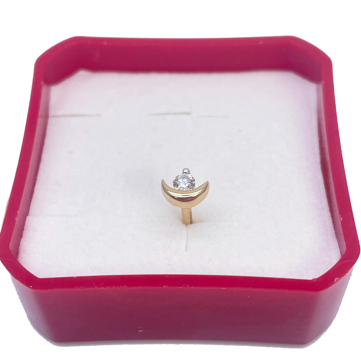 Crescent Moon Round Diamond Threaded Nose Stud 18ct Yellow Gold 0.07cts 
