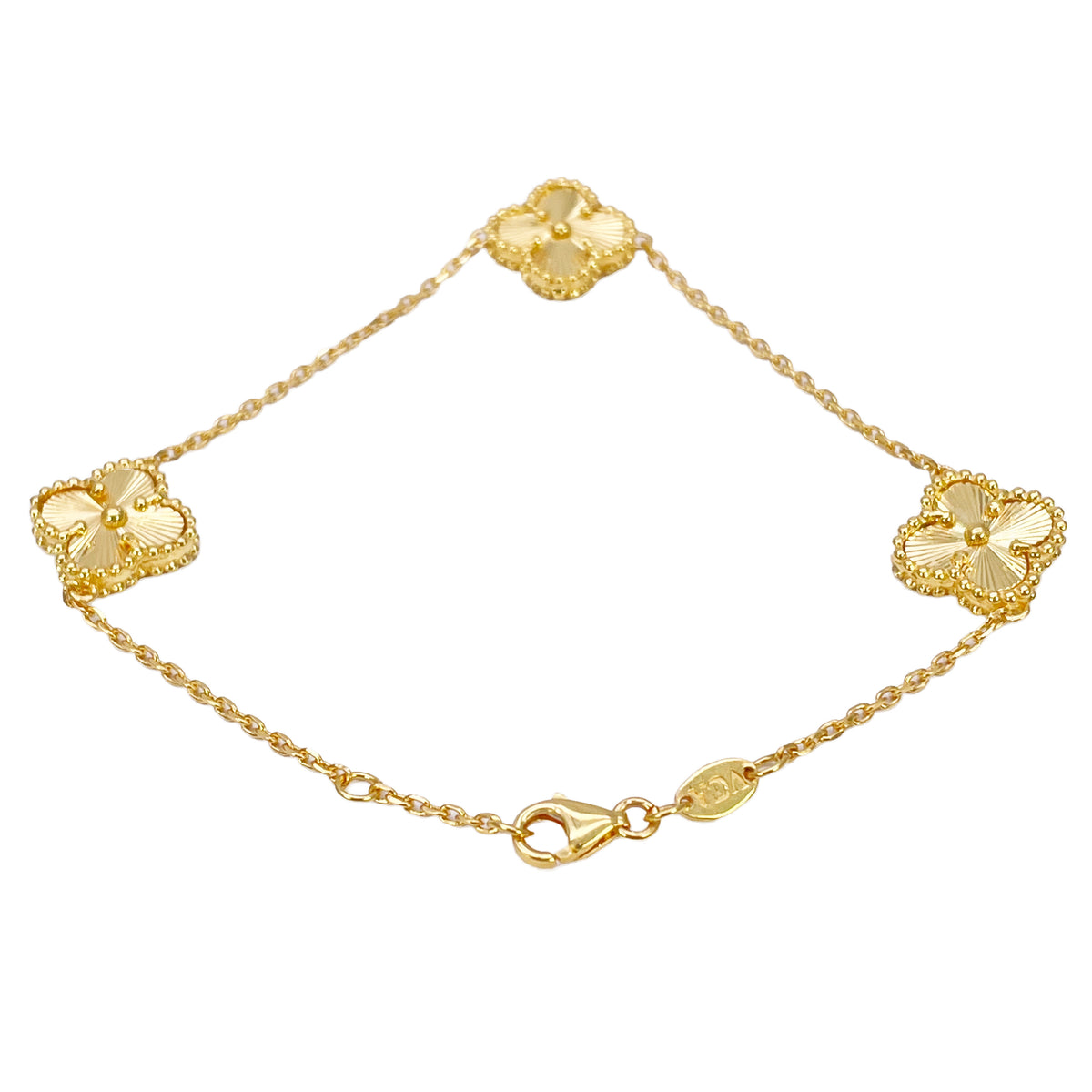 22 Karat Gelbgold Armband mit 5 Blumen-Kleeblättern und Diamantschliff, 19 cm