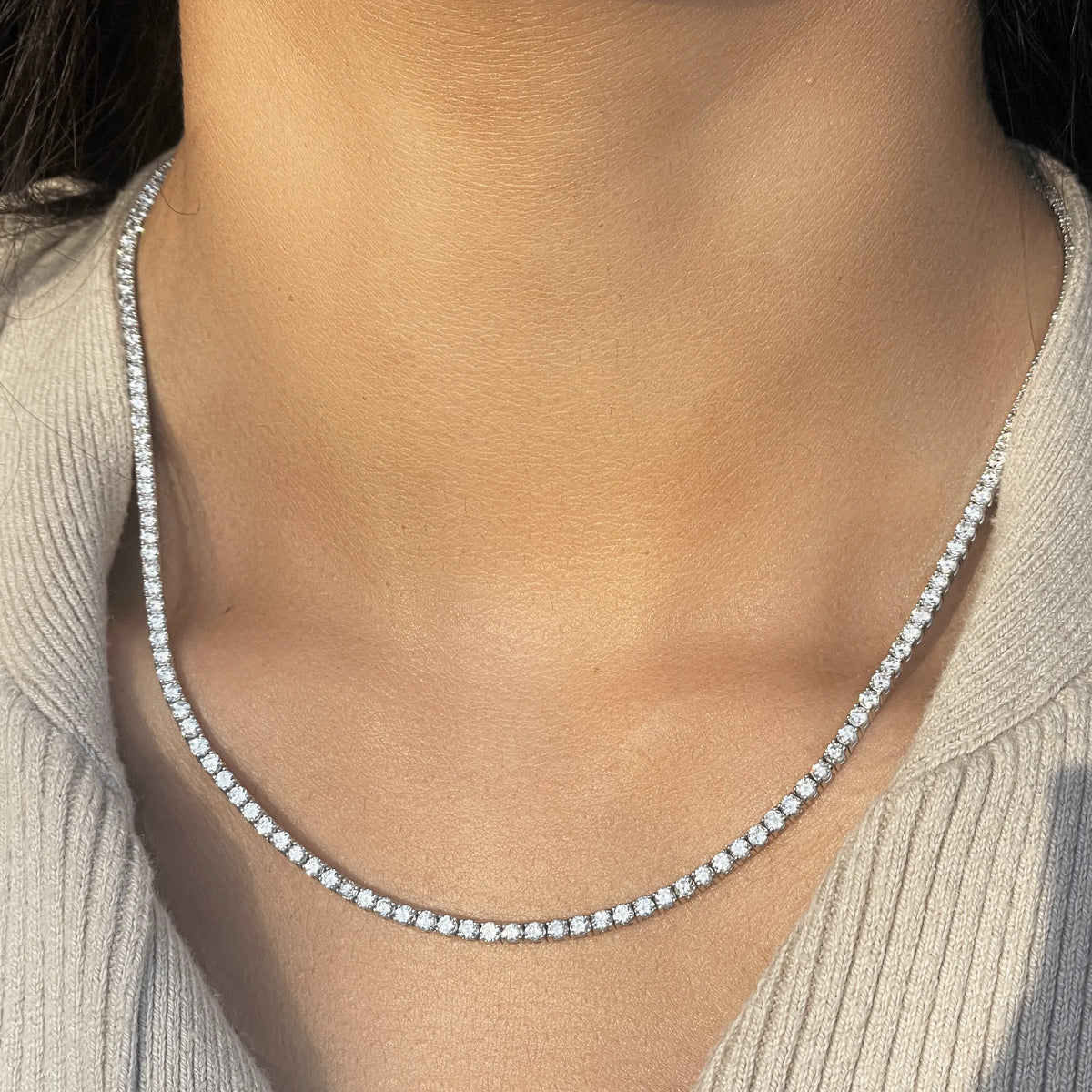 14ct White Gold Diamond Tennis Necklace 7.74ct 17''inches 