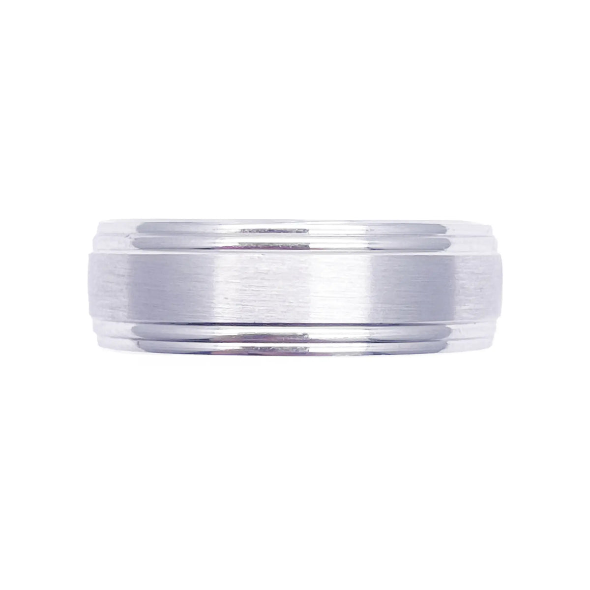 Mens Platinum Wedding Band 7mm Matt Centre & Grooved Edges Heavy Weight  Platinum Ring