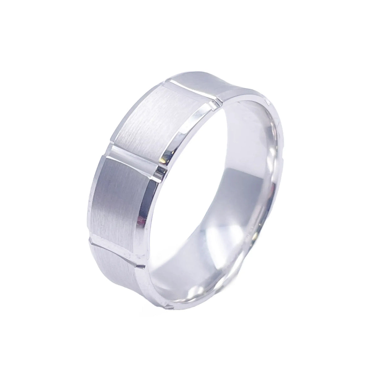 Mens Platinum Wedding Band 7mm Square Matt Finish & Bevelled Edges Heavy Weight 
