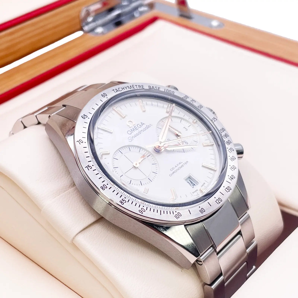 Omega Silver Stainless Steel Speedmaster '57 Co-Axial Chronograph With Watch Box 