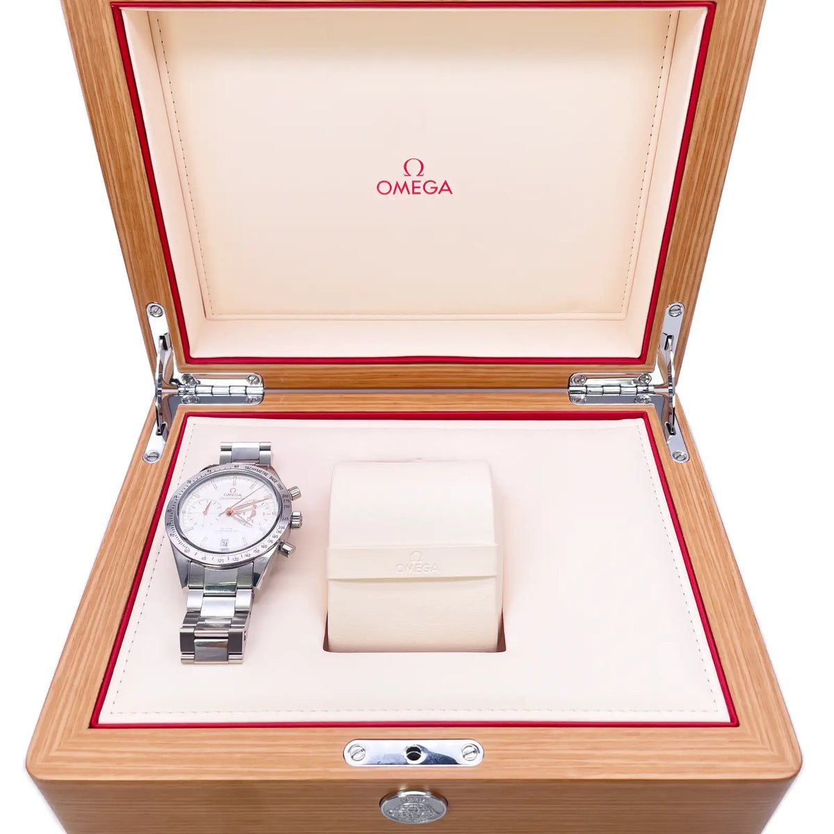 Omega Silver Stainless Steel Speedmaster '57 Co-Axial Chronograph With Watch Box 