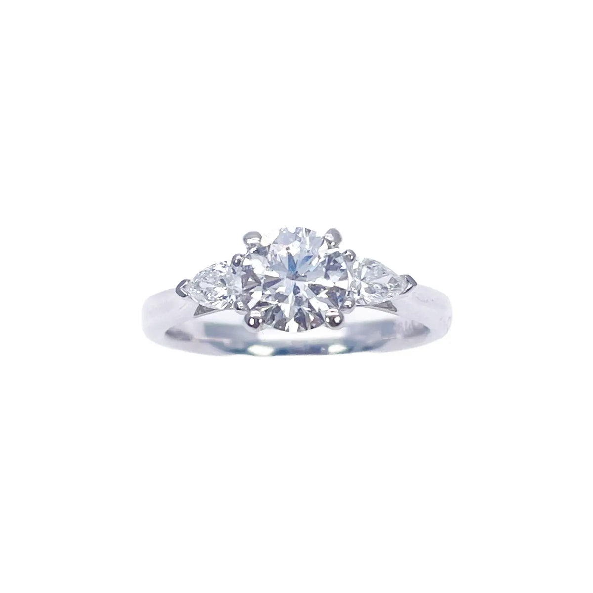 Platinum Round & Pear Natural Diamond Claw Set Trilogy Ring 0.75ct GIA Certified  Diamond Ring