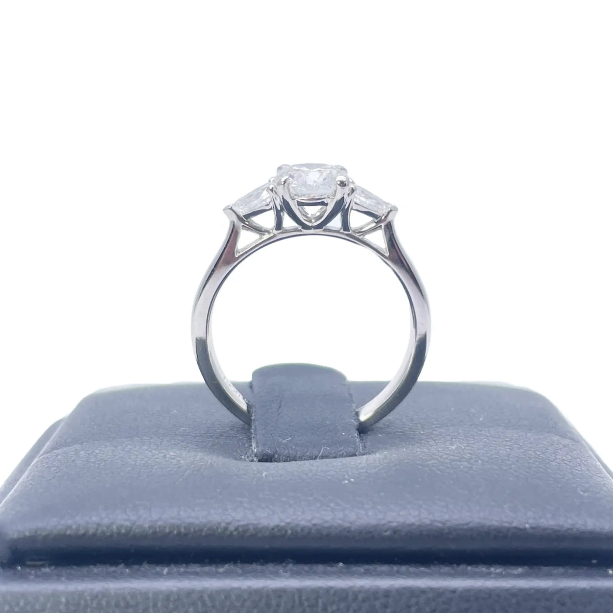 Platinum Round & Pear Natural Diamond Claw Set Trilogy Ring 0.75ct GIA Certified  Diamond Ring