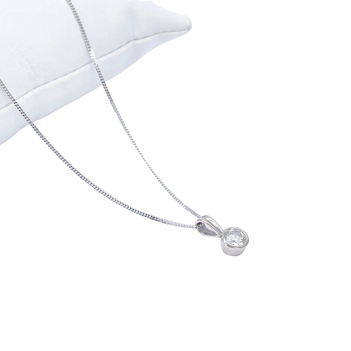 Round Natural Diamond Solitaire Bezel Rubover Set Pendant & Chain 0.30ct GIA Certified 