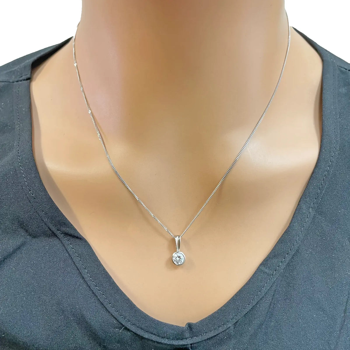 Round Natural Diamond Solitaire Bezel Rubover Set Pendant & Chain 0.30ct GIA Certified 