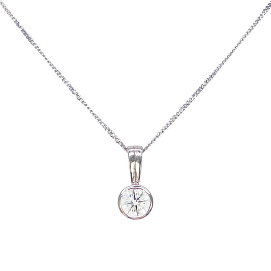 Round Natural Diamond Solitaire Bezel Rubover Set Pendant & Chain 0.50ct GIA Certified 